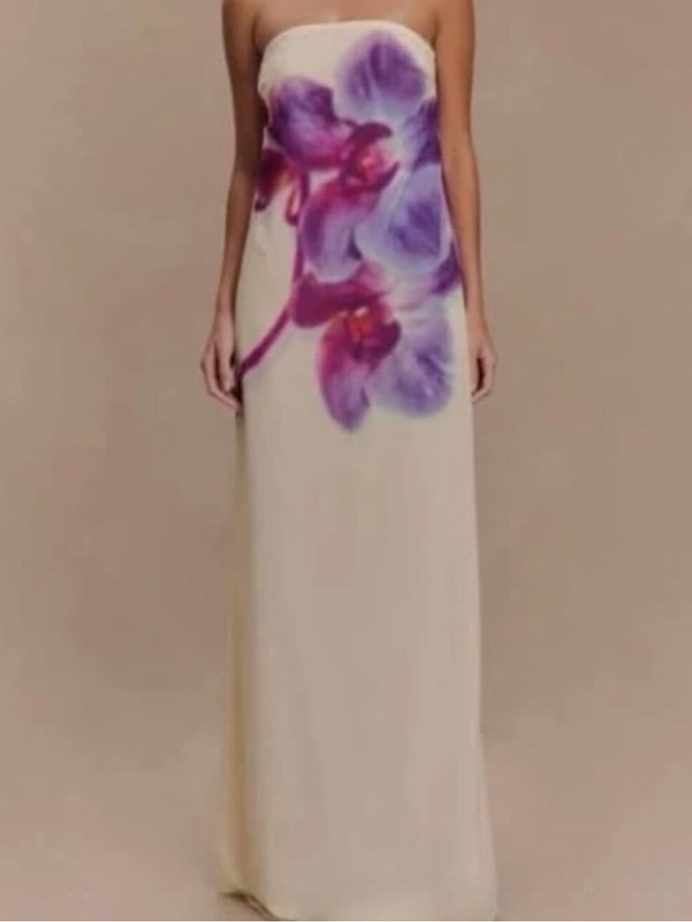 Meshki Amaya
Strapless Chiffon Maxi Dress - Ivory Koi Orchid Print